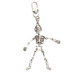 Skeleton Dancing Pendant Keychain Silver-Tone Charm Articulated Limbs Movable